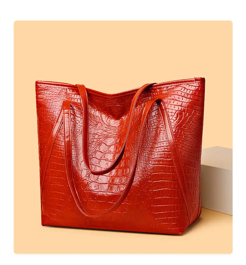 Maroon Croc Textured Tote Bag for Women — feature 12