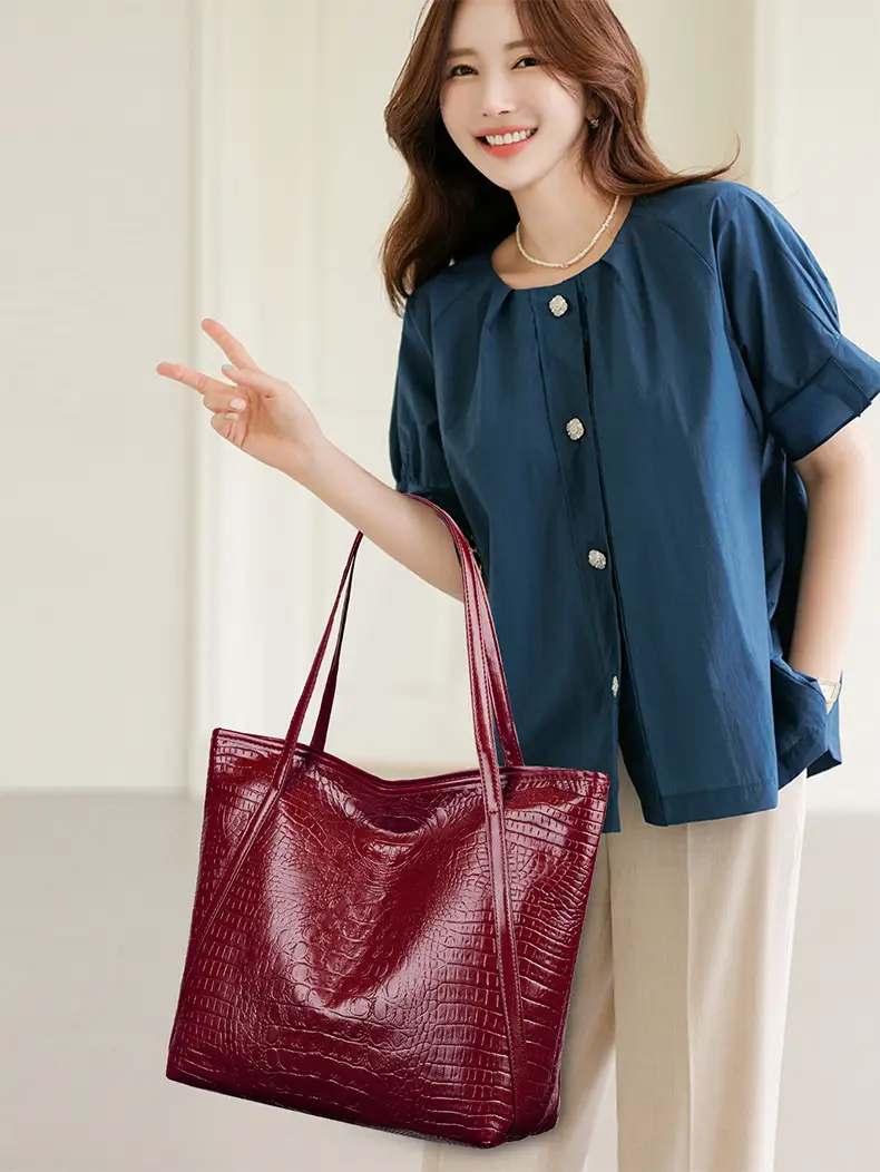 Maroon Croc Textured Tote Bag for Women — feature 15