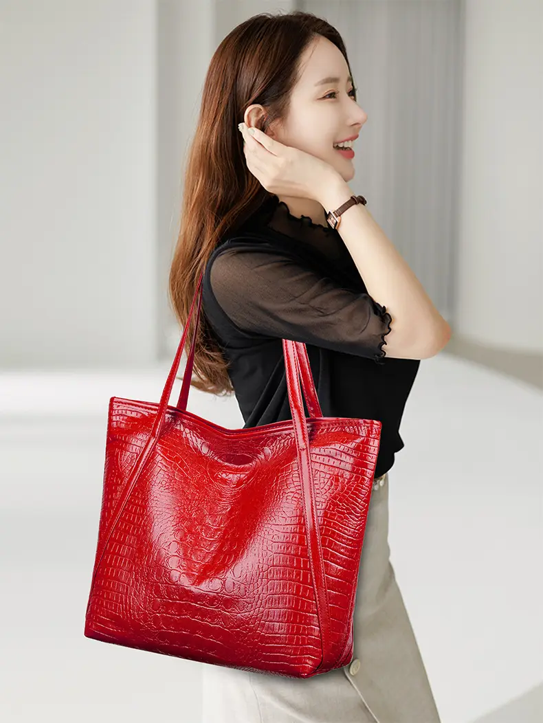 Maroon Croc Textured Tote Bag for Women — feature 16