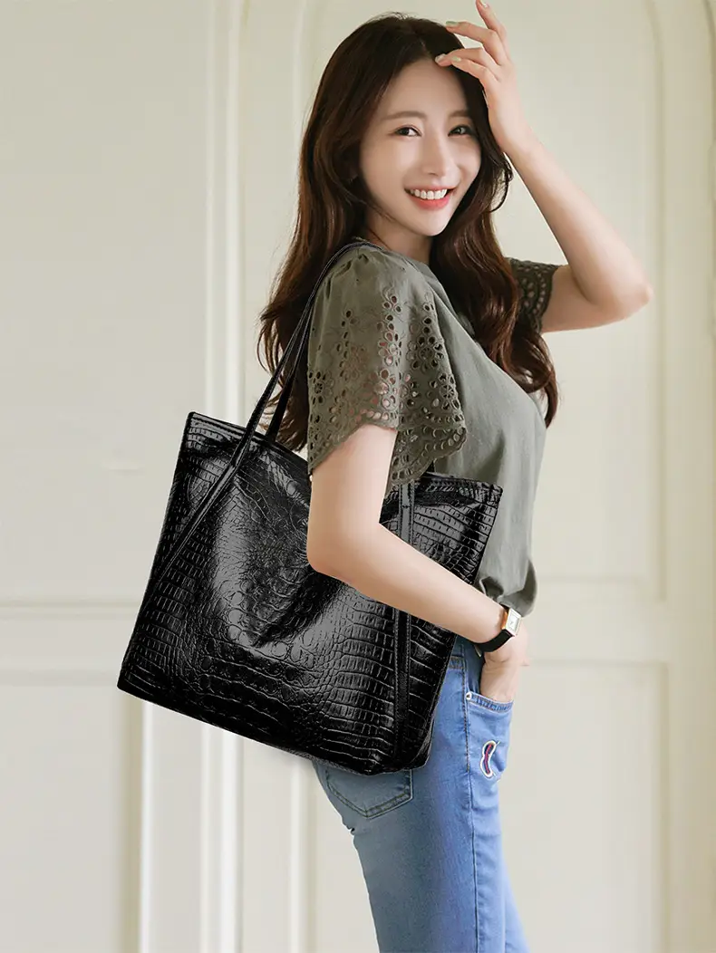 Maroon Croc Textured Tote Bag for Women — feature 17