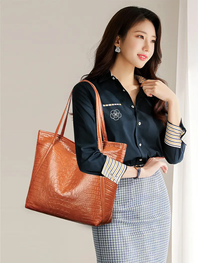 Maroon Croc Textured Tote Bag for Women — feature 18
