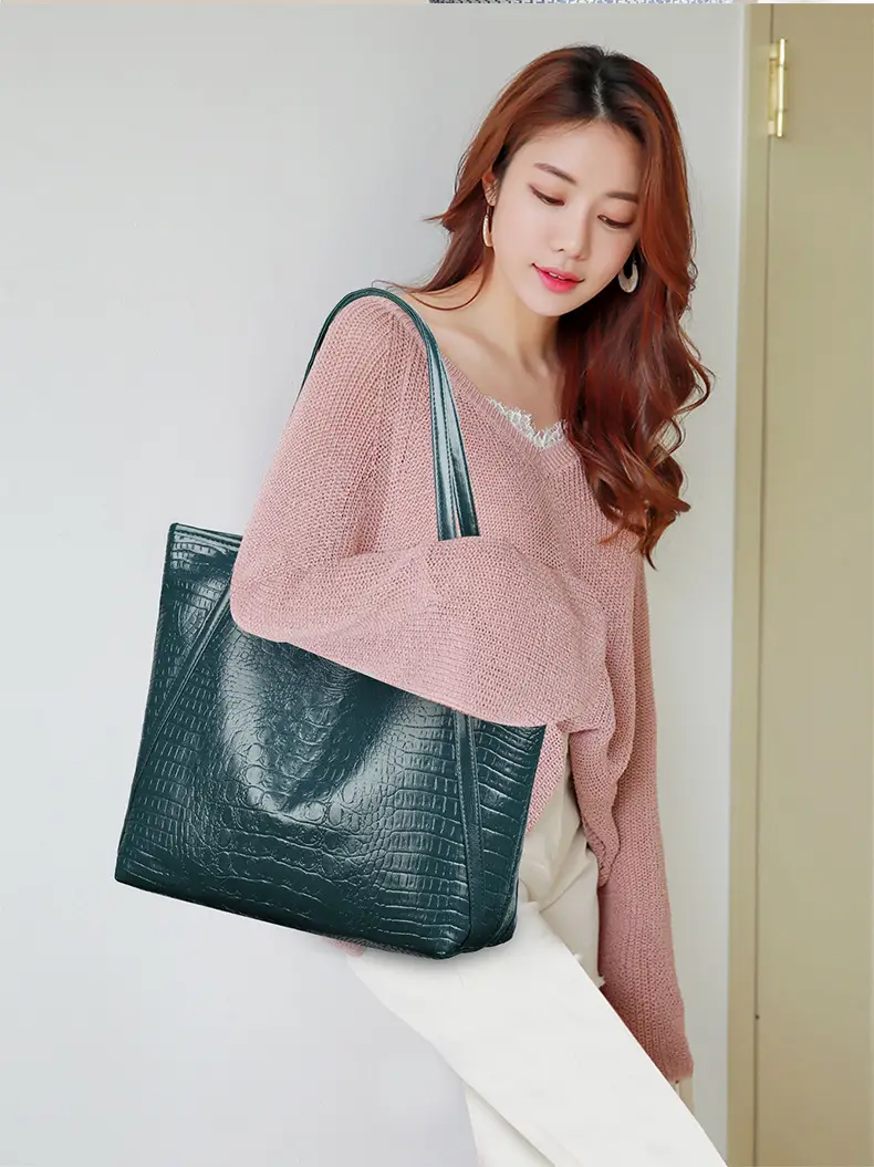 Maroon Croc Textured Tote Bag for Women — feature 19