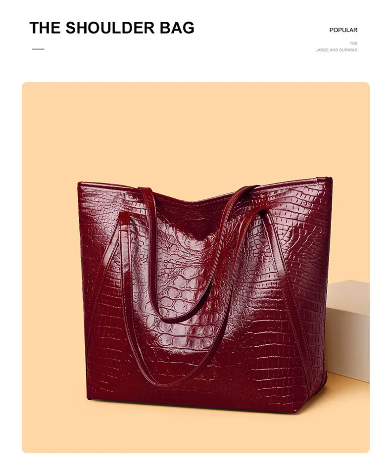 Maroon Croc Textured Tote Bag for Women — feature 9