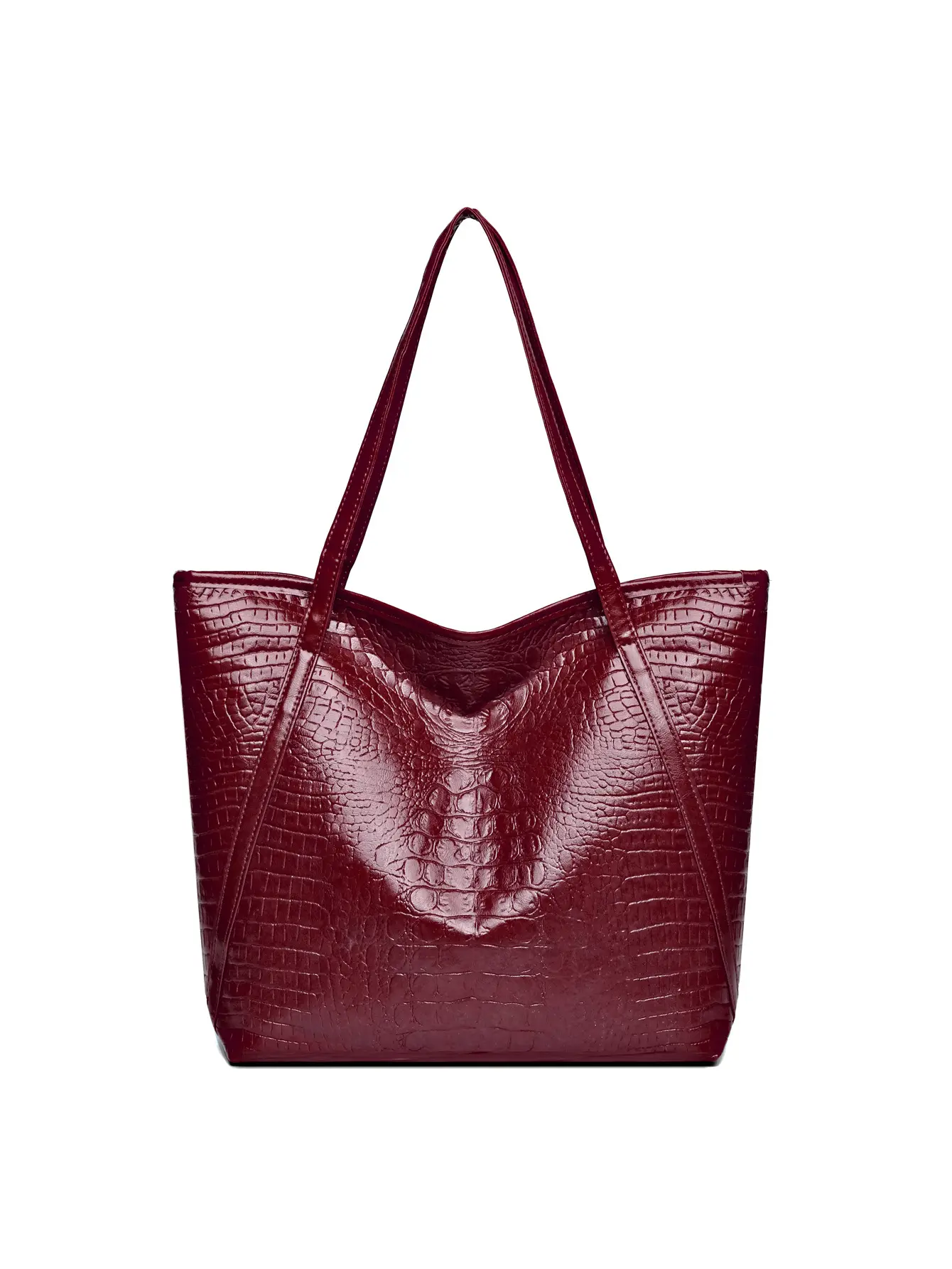 Maroon Croc Textured Tote Bag for Women