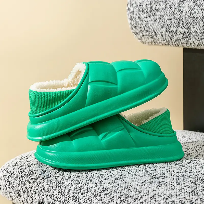 Green Cotton Winter Slippers for Men