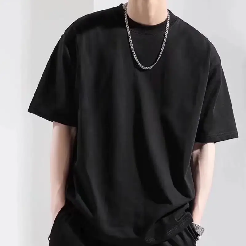 Men Black Cotton T-Shirt Short Sleeve Crewneck — feature 1