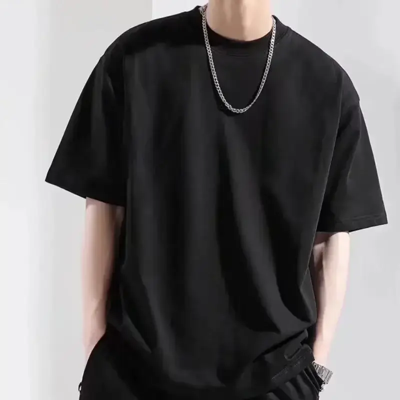 Men Black Cotton T-Shirt Short Sleeve Crewneck - Image 2