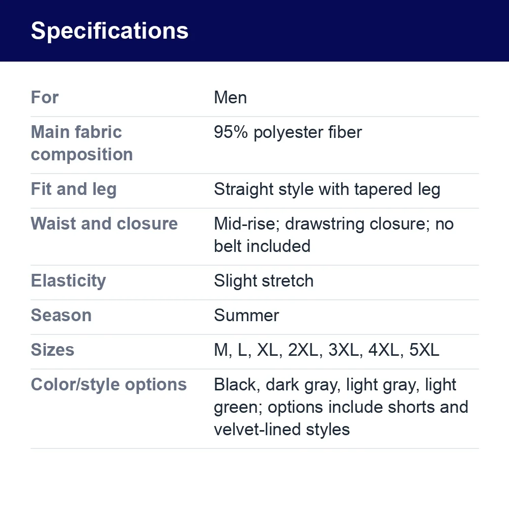 Men’s Straight-Leg Drawstring Pants with Pockets – specifications