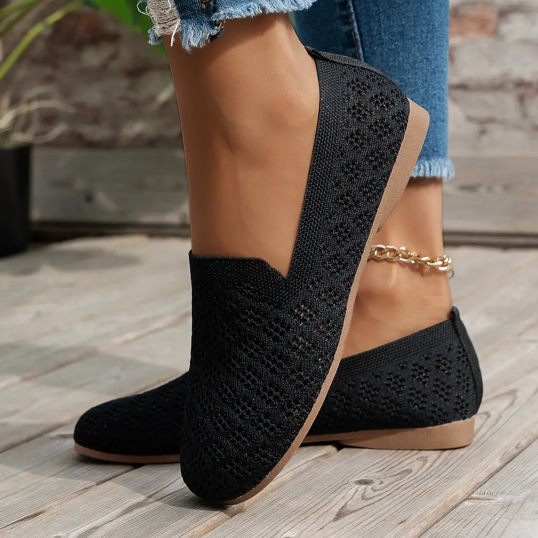 Flat Round-Toe Fly-Knit Women's Shoes 2025 Spring and Autumn Breathable Shallow Casual Versatile Soft-Soled Spring and Autumn Casual Shoes - Image 5