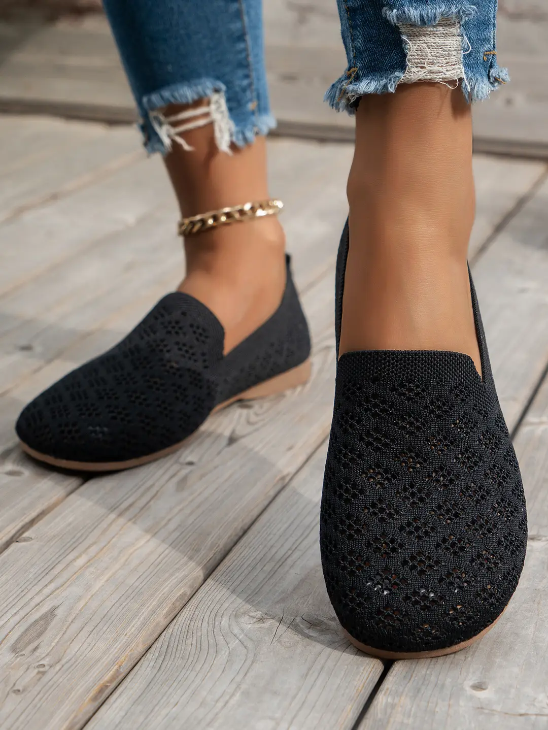 Flat Round-Toe Fly-Knit Women's Shoes 2025 Spring and Autumn Breathable Shallow Casual Versatile Soft-Soled Spring and Autumn Casual Shoes — feature 1