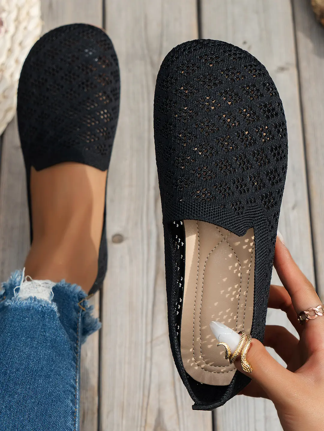 Flat Round-Toe Fly-Knit Women's Shoes 2025 Spring and Autumn Breathable Shallow Casual Versatile Soft-Soled Spring and Autumn Casual Shoes — feature 4