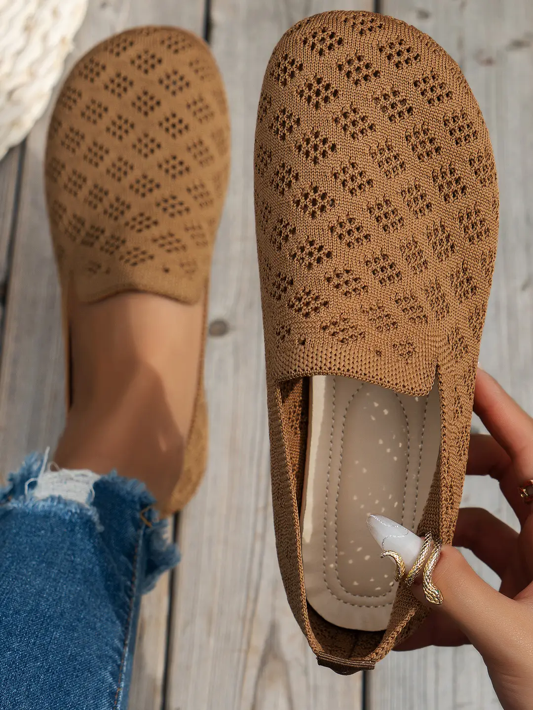 Flat Round-Toe Fly-Knit Women's Shoes 2025 Spring and Autumn Breathable Shallow Casual Versatile Soft-Soled Spring and Autumn Casual Shoes — feature 9