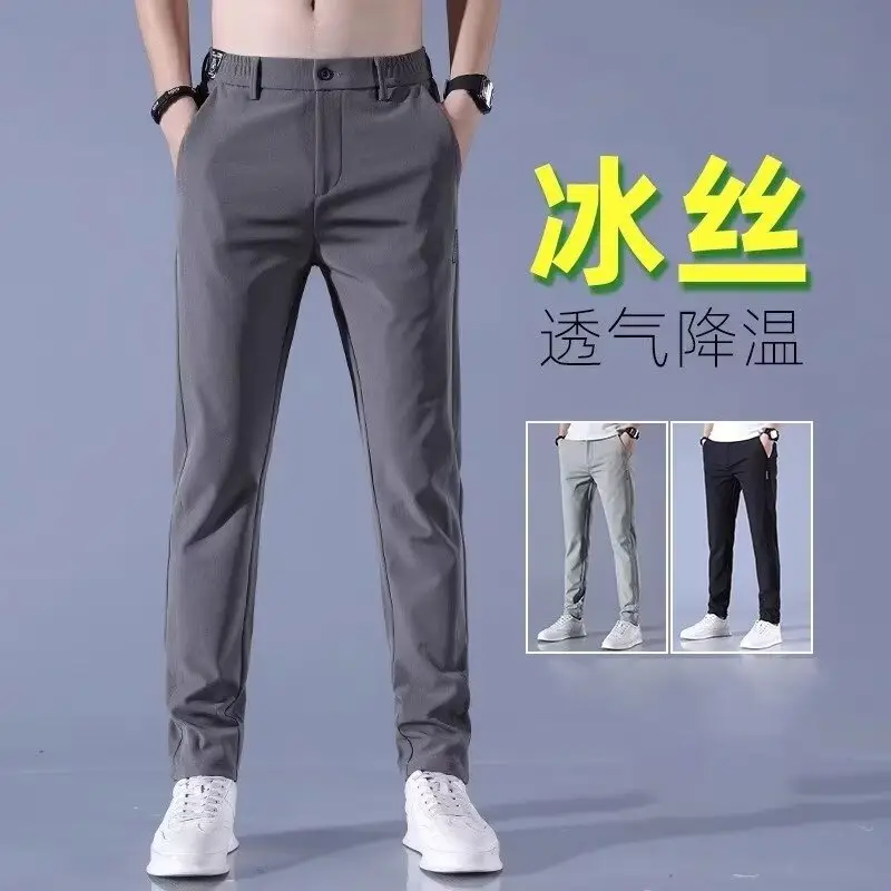 Men Slim Fit Light Grey Business Pants - Image 5