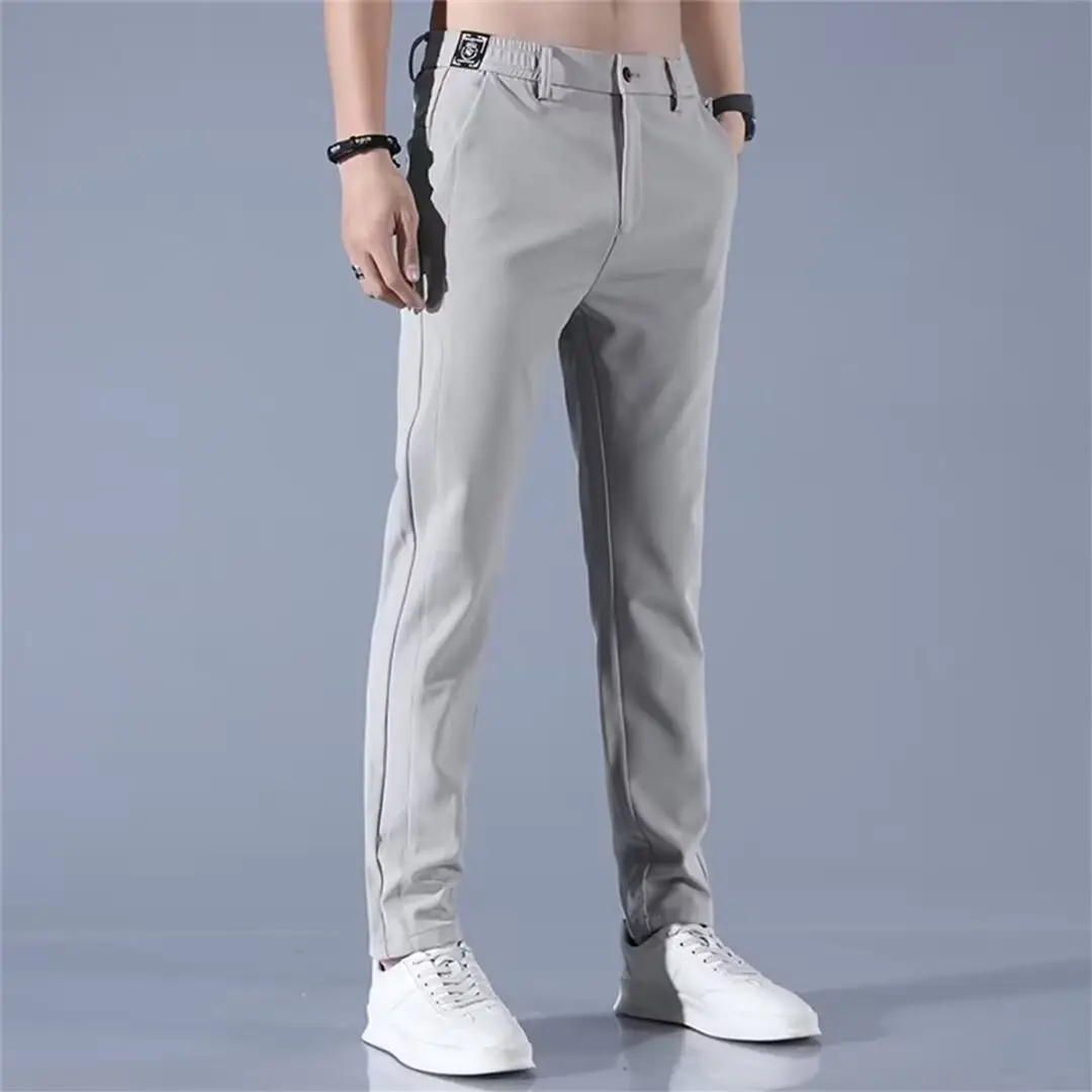 Men Slim Fit Light Grey Business Pants - Image 7