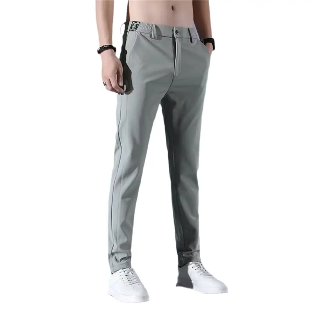 Men Slim Fit Light Grey Business Pants - Image 9