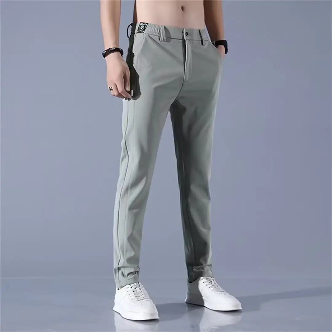 Men Slim Fit Light Grey Business Pants - Image 4