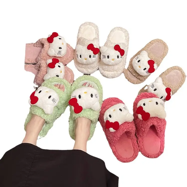 2025 Bow-Knot Cat Curly Fur Slippers Flat Rubber - Image 7