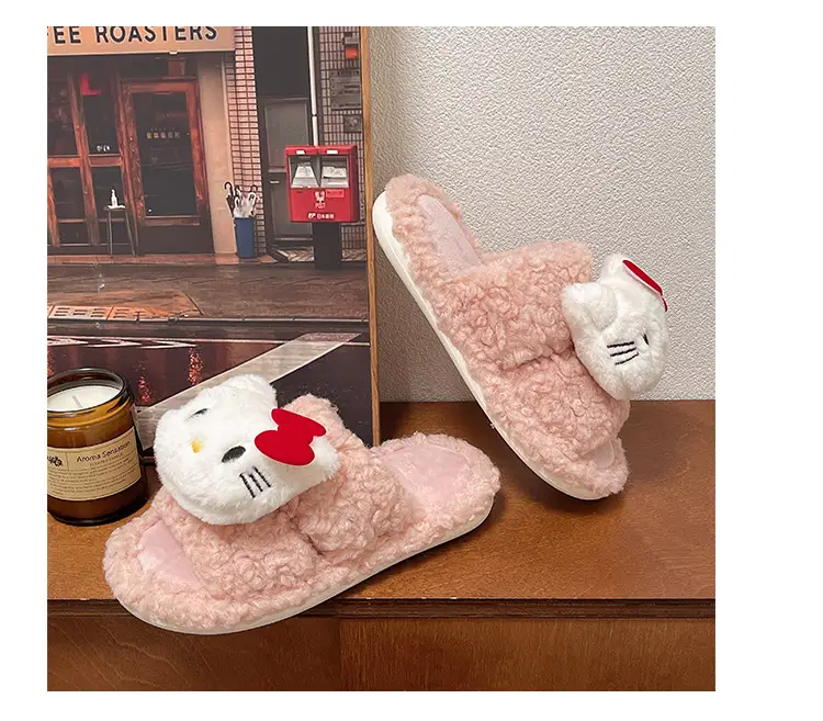 2025 Bow-Knot Cat Curly Fur Slippers Flat Rubber — feature 13