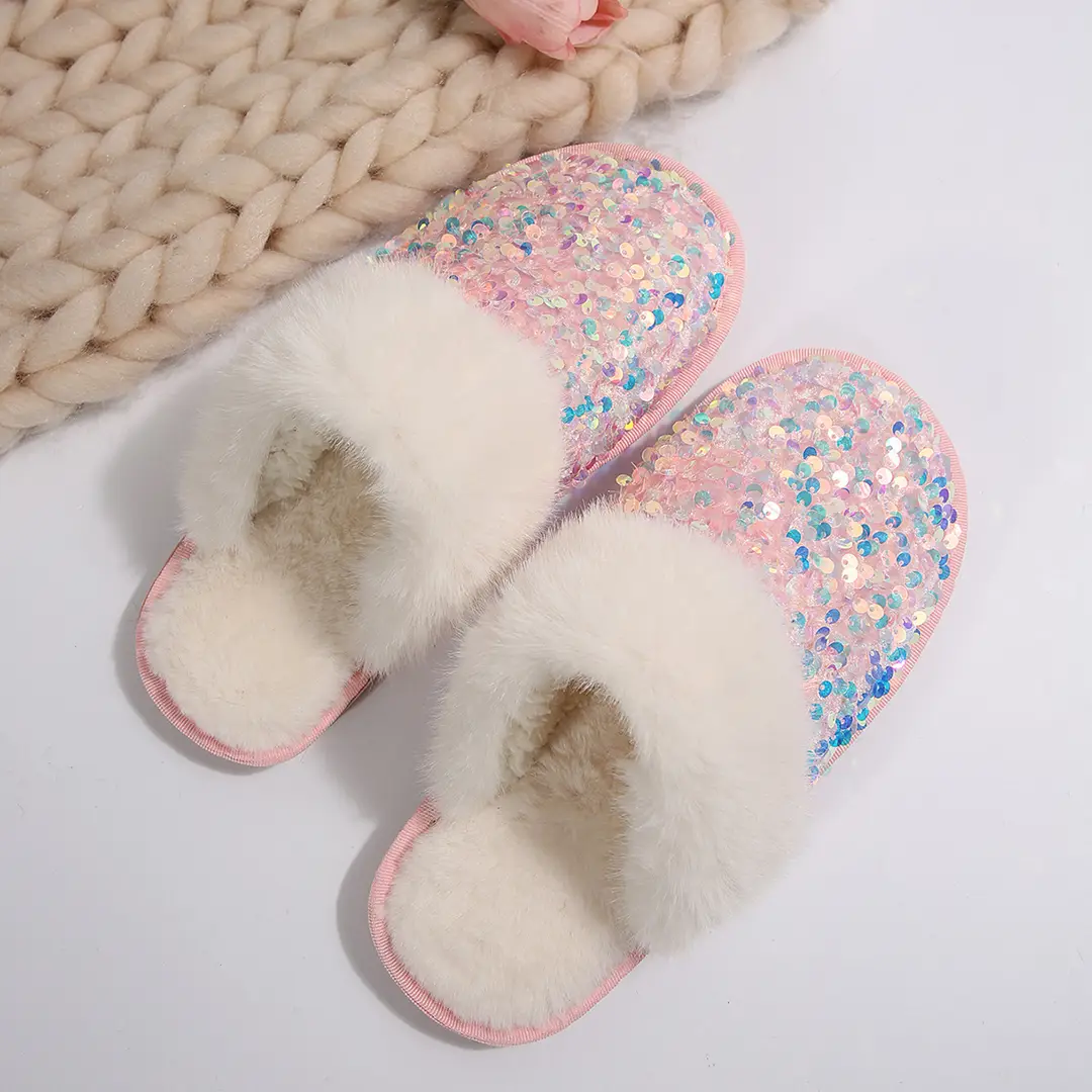 Foreign Trade in stock 2024 Baotou Sequin Cotton Slippers Women's Flat Plush Slippers Home Indoor Mao Mao Slippers Women — feature 7