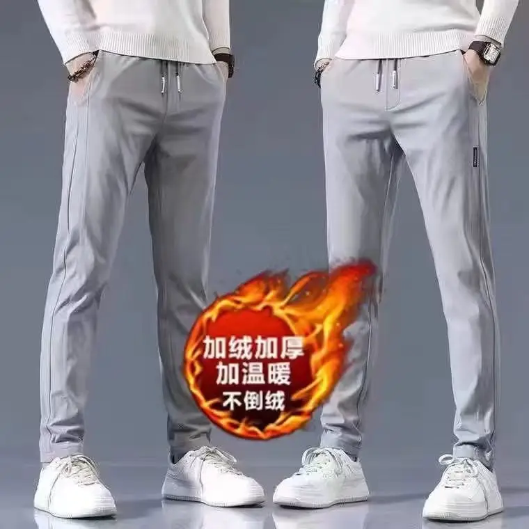 Men Fleece Lined Grey Casual Trousers All Season - Image 12