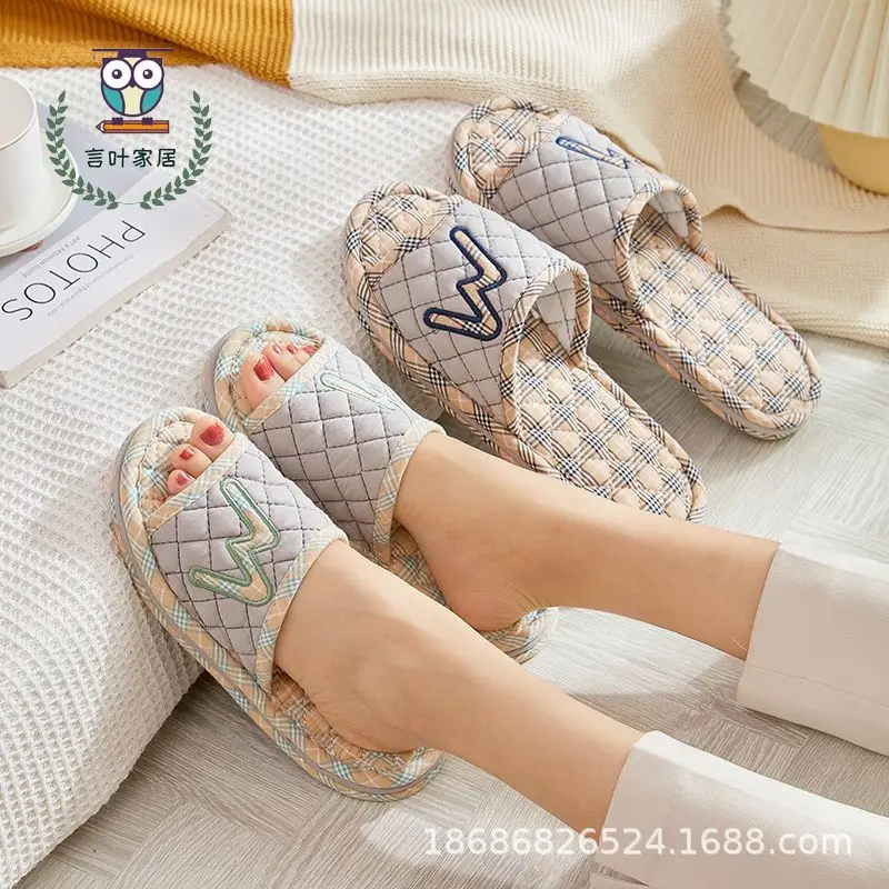 Cross-border Cotton Fabric Mute Three-layer Thickened Cloth Bottom Home Slippers Spring and Autumn Indoor Household Floor Machine Washable Slippers