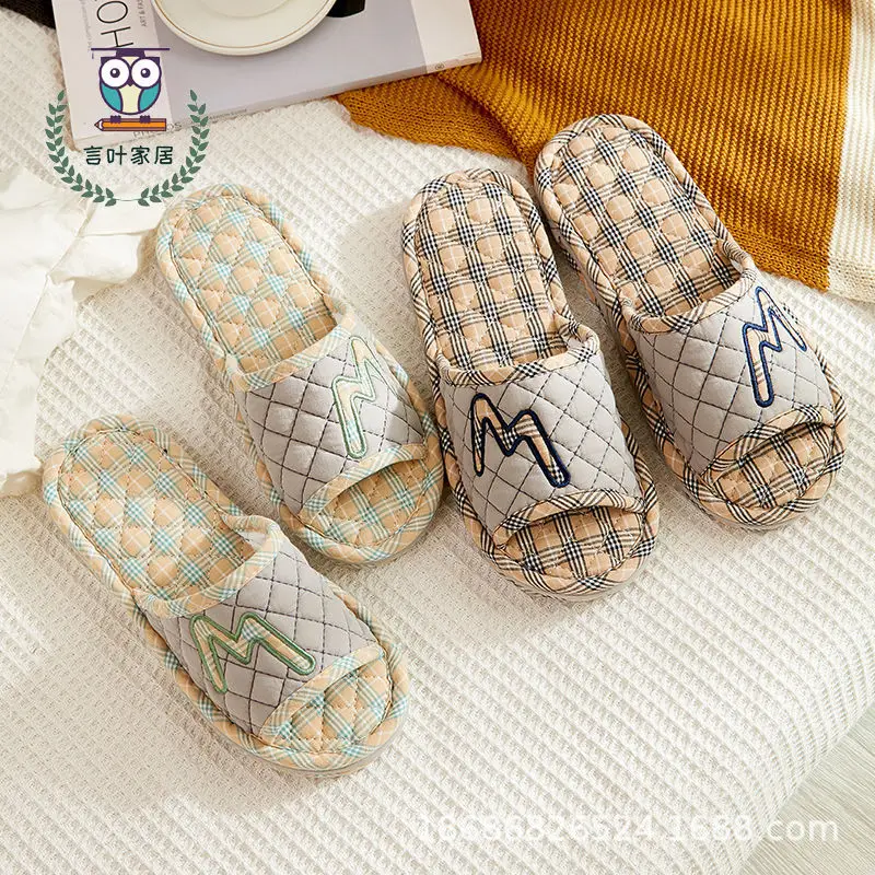 Cross-border Cotton Fabric Mute Three-layer Thickened Cloth Bottom Home Slippers Spring and Autumn Indoor Household Floor Machine Washable Slippers