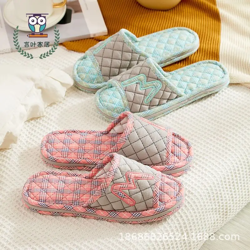 Cross-border Cotton Fabric Mute Three-layer Thickened Cloth Bottom Home Slippers Spring and Autumn Indoor Household Floor Machine Washable Slippers