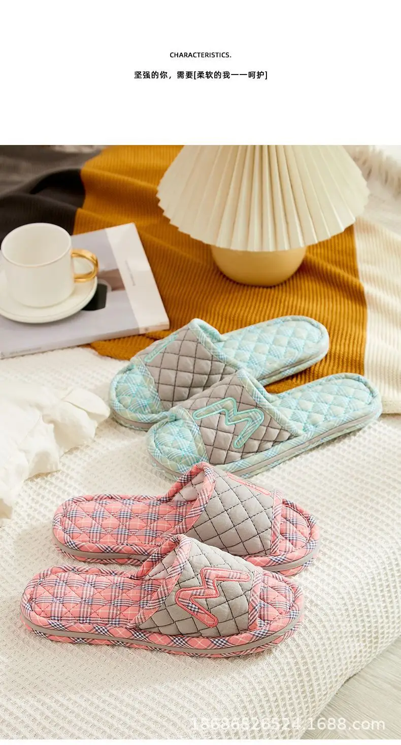 Cross-border Cotton Fabric Mute Three-layer Thickened Cloth Bottom Home Slippers Spring and Autumn Indoor Household Floor Machine Washable Slippers — feature 10