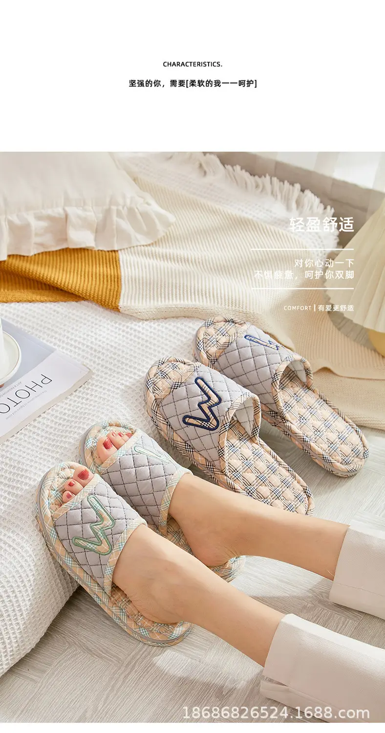 Cross-border Cotton Fabric Mute Three-layer Thickened Cloth Bottom Home Slippers Spring and Autumn Indoor Household Floor Machine Washable Slippers — feature 15