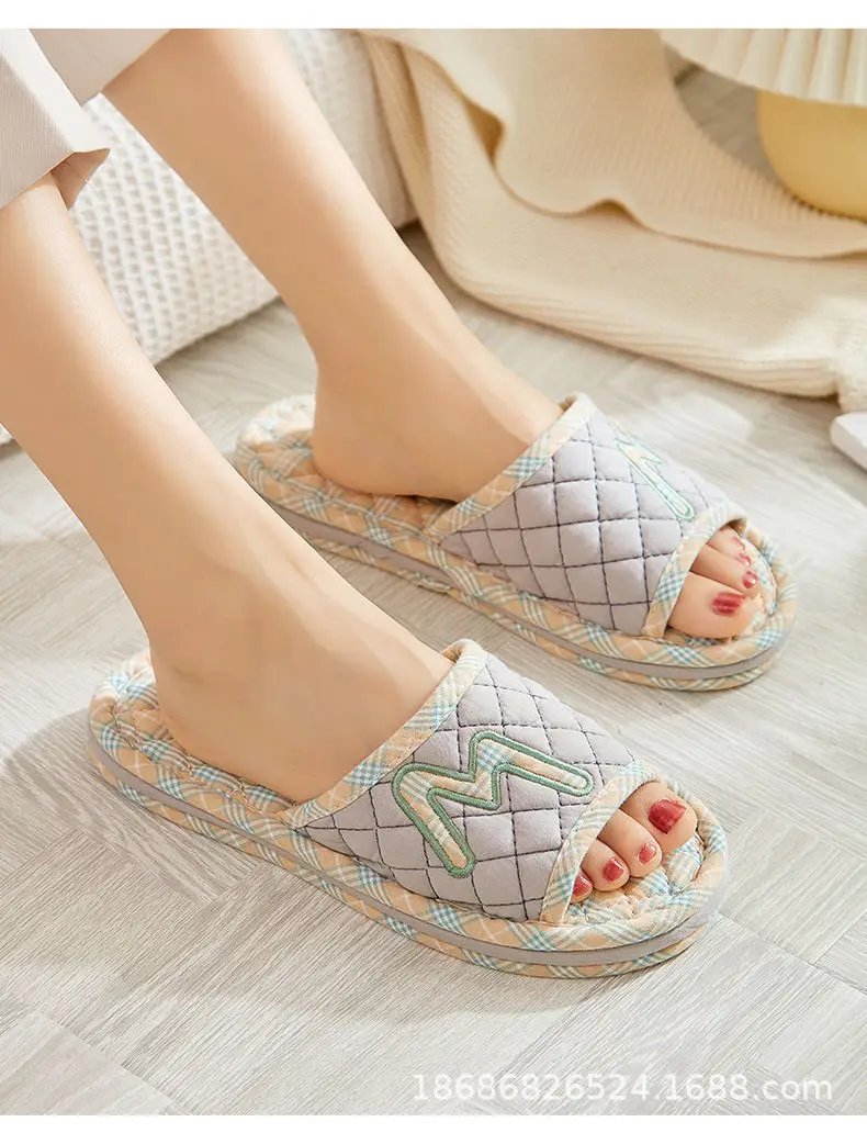Cross-border Cotton Fabric Mute Three-layer Thickened Cloth Bottom Home Slippers Spring and Autumn Indoor Household Floor Machine Washable Slippers — feature 20