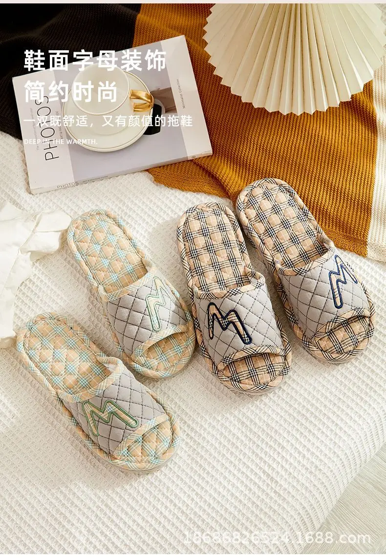 Cross-border Cotton Fabric Mute Three-layer Thickened Cloth Bottom Home Slippers Spring and Autumn Indoor Household Floor Machine Washable Slippers — feature 4