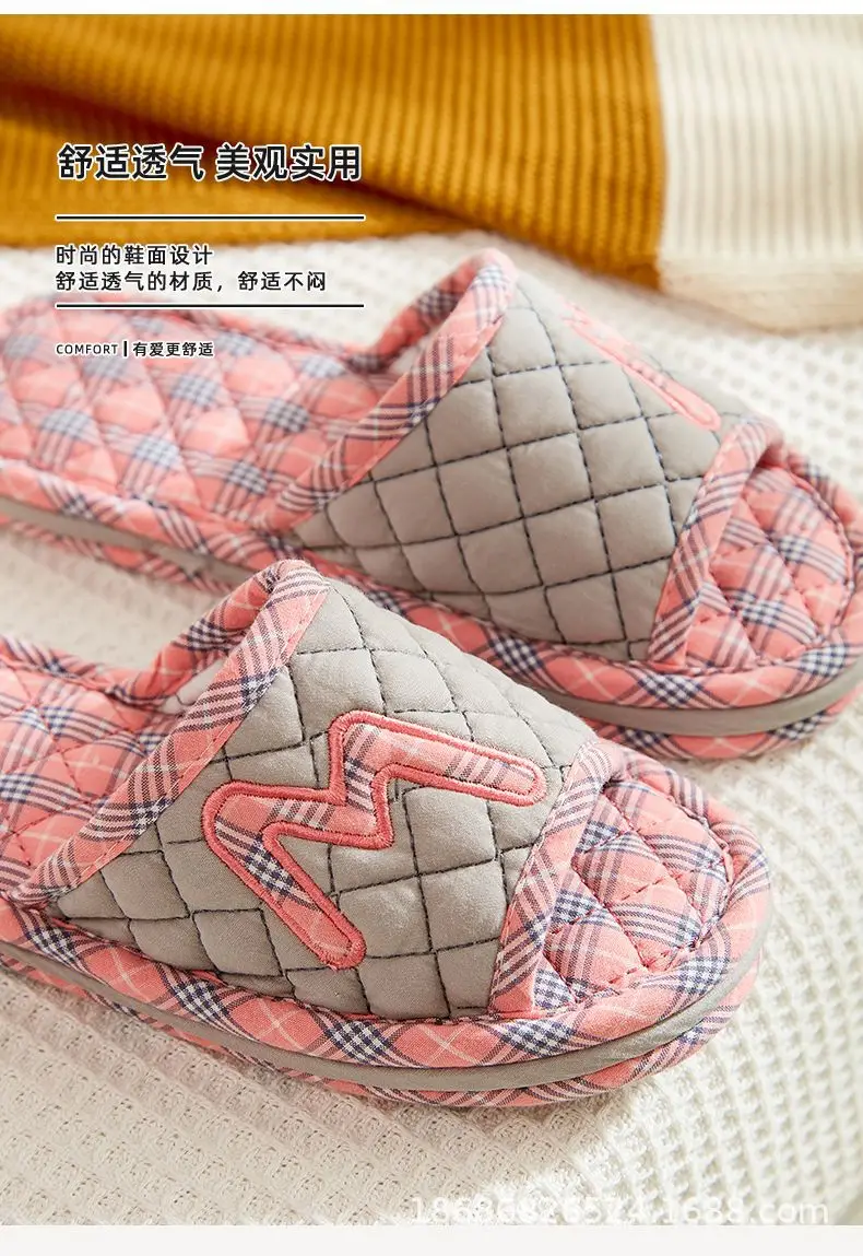 Cross-border Cotton Fabric Mute Three-layer Thickened Cloth Bottom Home Slippers Spring and Autumn Indoor Household Floor Machine Washable Slippers — feature 6