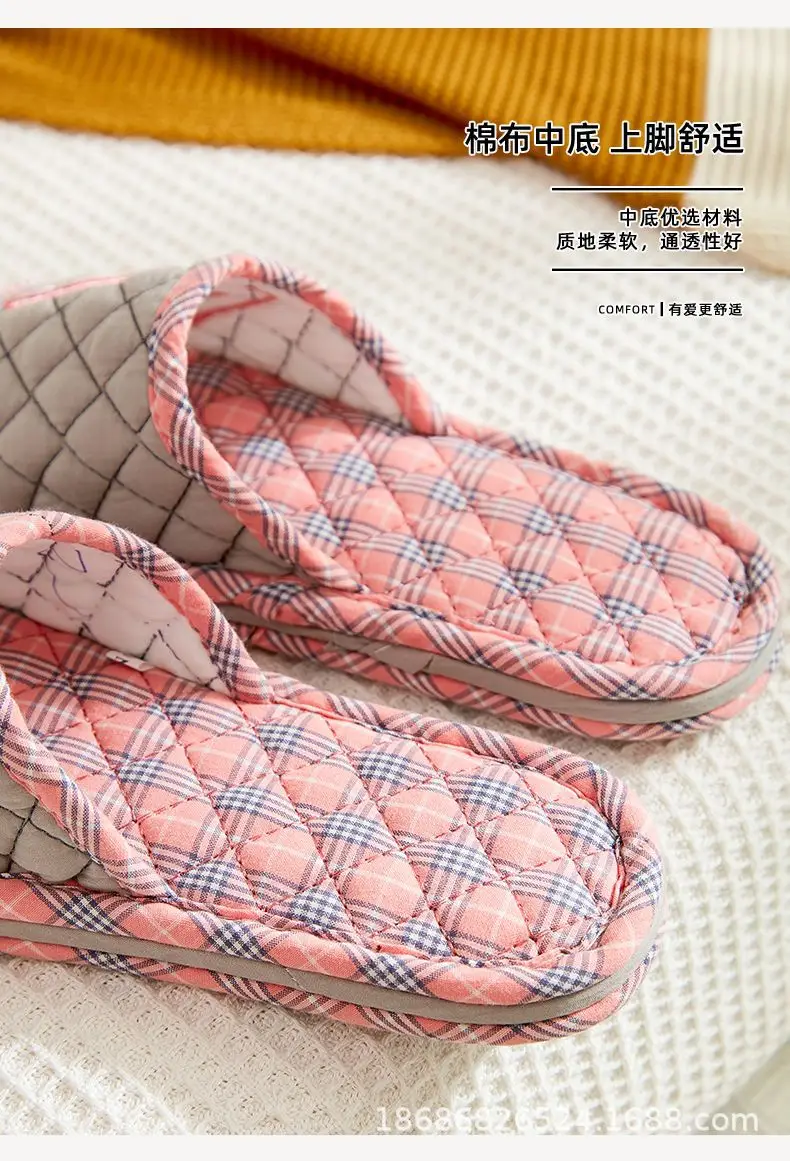 Cross-border Cotton Fabric Mute Three-layer Thickened Cloth Bottom Home Slippers Spring and Autumn Indoor Household Floor Machine Washable Slippers — feature 7