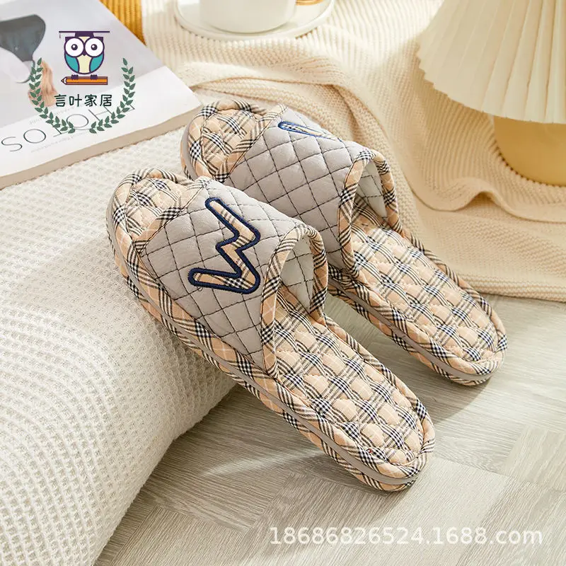 Cross-border Cotton Fabric Mute Three-layer Thickened Cloth Bottom Home Slippers Spring and Autumn Indoor Household Floor Machine Washable Slippers