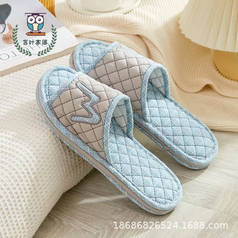 Cross-border Cotton Fabric Mute Three-layer Thickened Cloth Bottom Home Slippers Spring and Autumn Indoor Household Floor Machine Washable Slippers