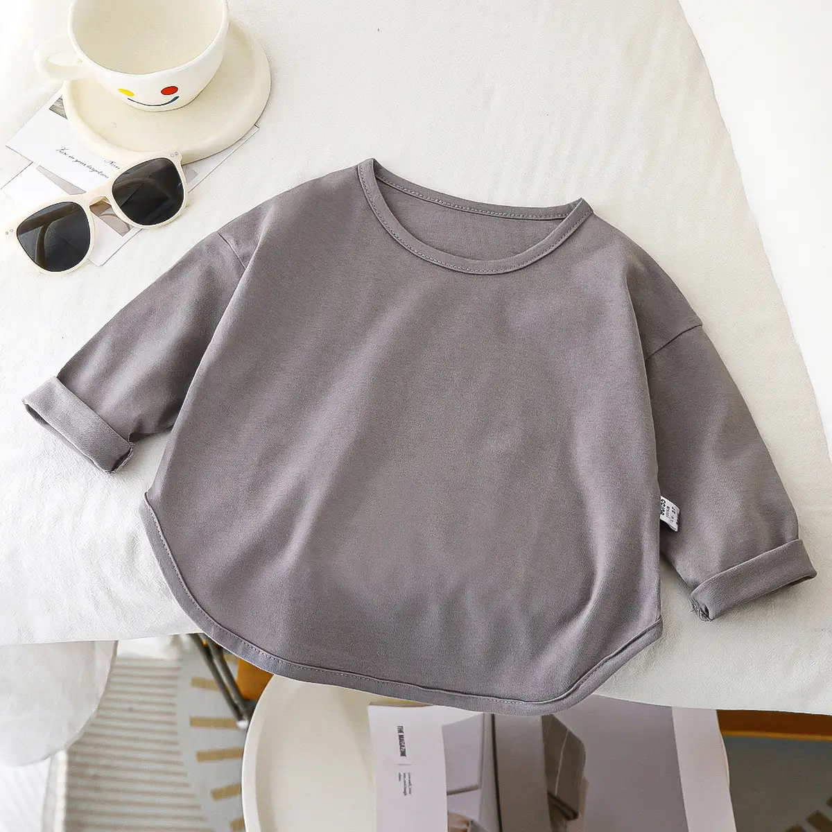 Girls Long Sleeve Cotton T-Shirt Brown - Image 3