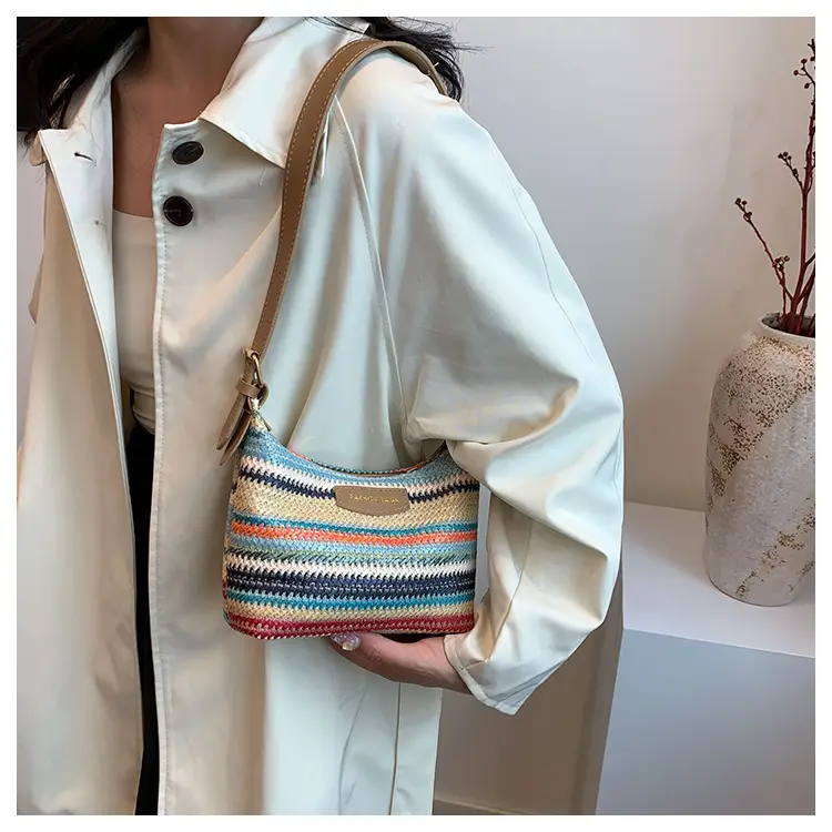 Women Woven Color Stripe Plaid Bag Shoulder Crossbody — feature 14