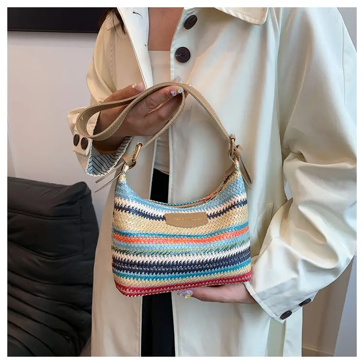 Women Woven Color Stripe Plaid Bag Shoulder Crossbody — feature 15