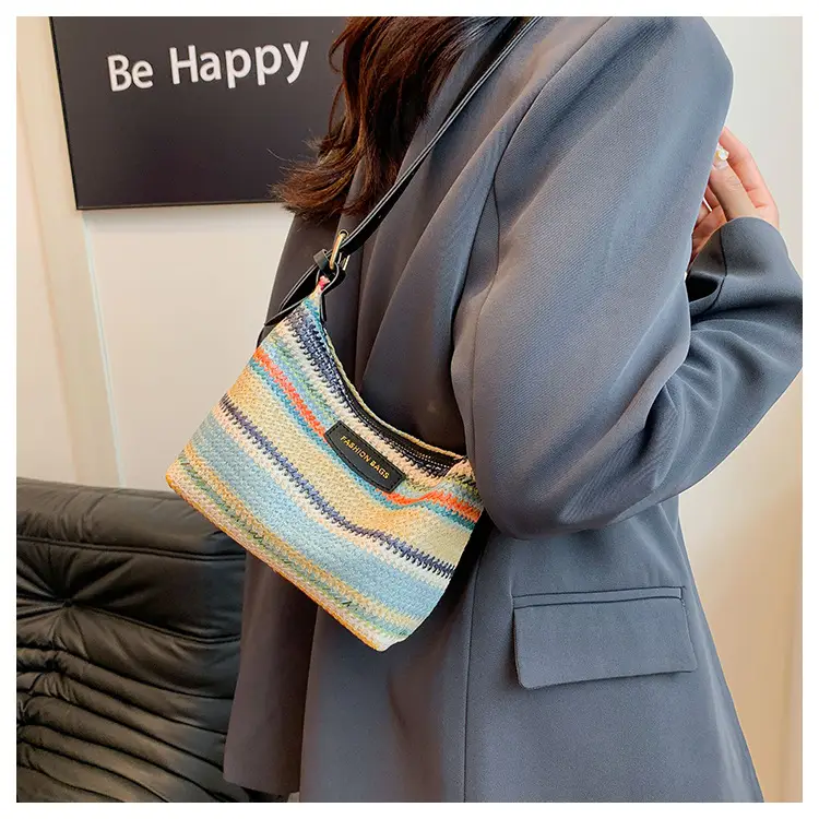 Women Woven Color Stripe Plaid Bag Shoulder Crossbody — feature 17