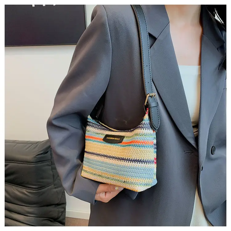 Women Woven Color Stripe Plaid Bag Shoulder Crossbody — feature 18