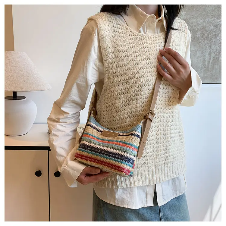 Women Woven Color Stripe Plaid Bag Shoulder Crossbody — feature 21