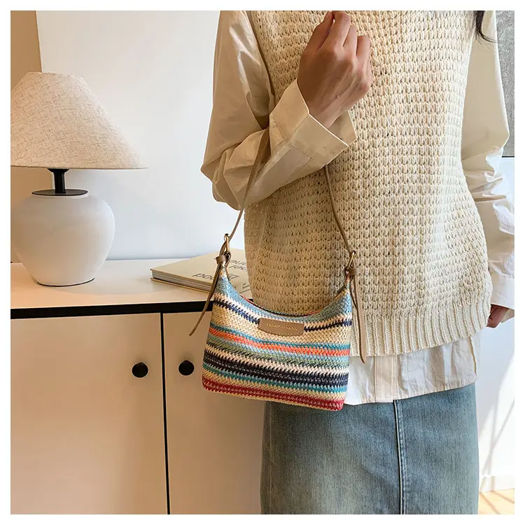 Women Woven Color Stripe Plaid Bag Shoulder Crossbody — feature 24