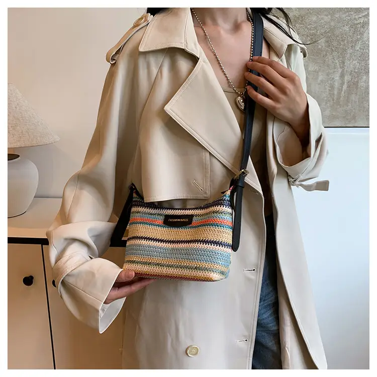 Women Woven Color Stripe Plaid Bag Shoulder Crossbody — feature 9