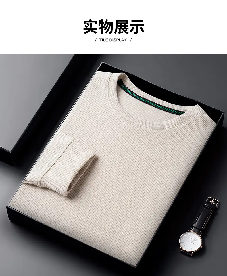 Men's Black Long Sleeve T-Shirt Round Neck Solid Color — feature 14
