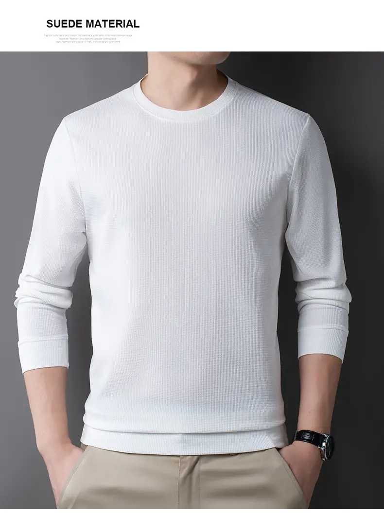 Men's Black Long Sleeve T-Shirt Round Neck Solid Color — feature 17