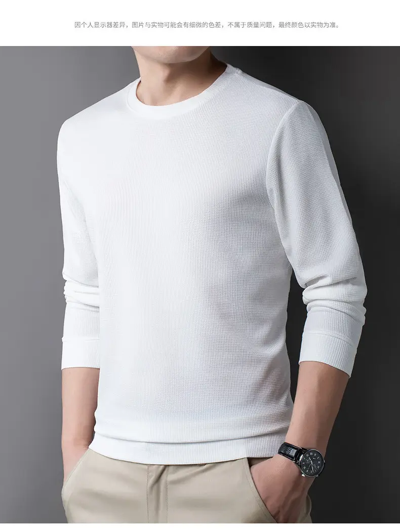 Men's Black Long Sleeve T-Shirt Round Neck Solid Color — feature 18