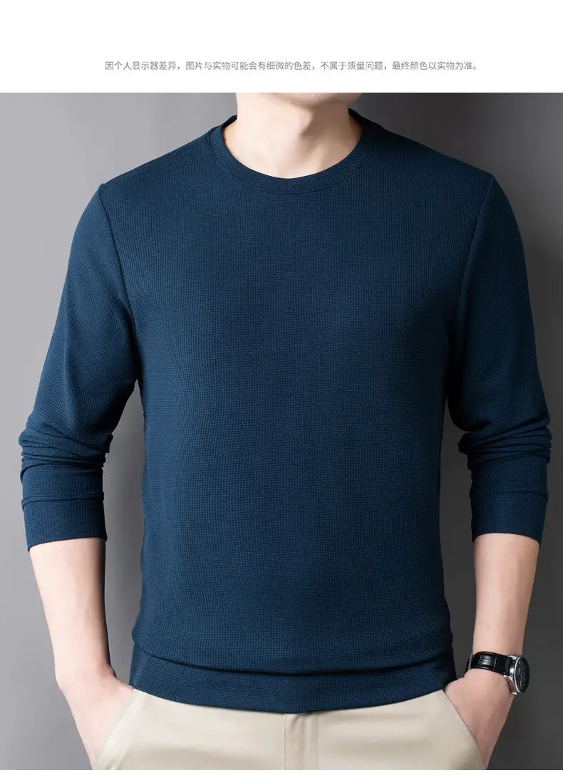 Men's Black Long Sleeve T-Shirt Round Neck Solid Color — feature 21