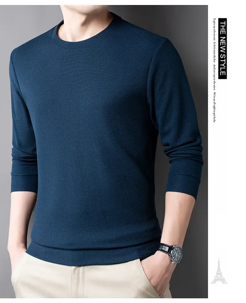 Men's Black Long Sleeve T-Shirt Round Neck Solid Color — feature 22