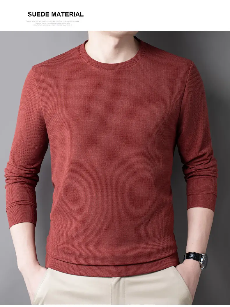 Men's Black Long Sleeve T-Shirt Round Neck Solid Color — feature 25
