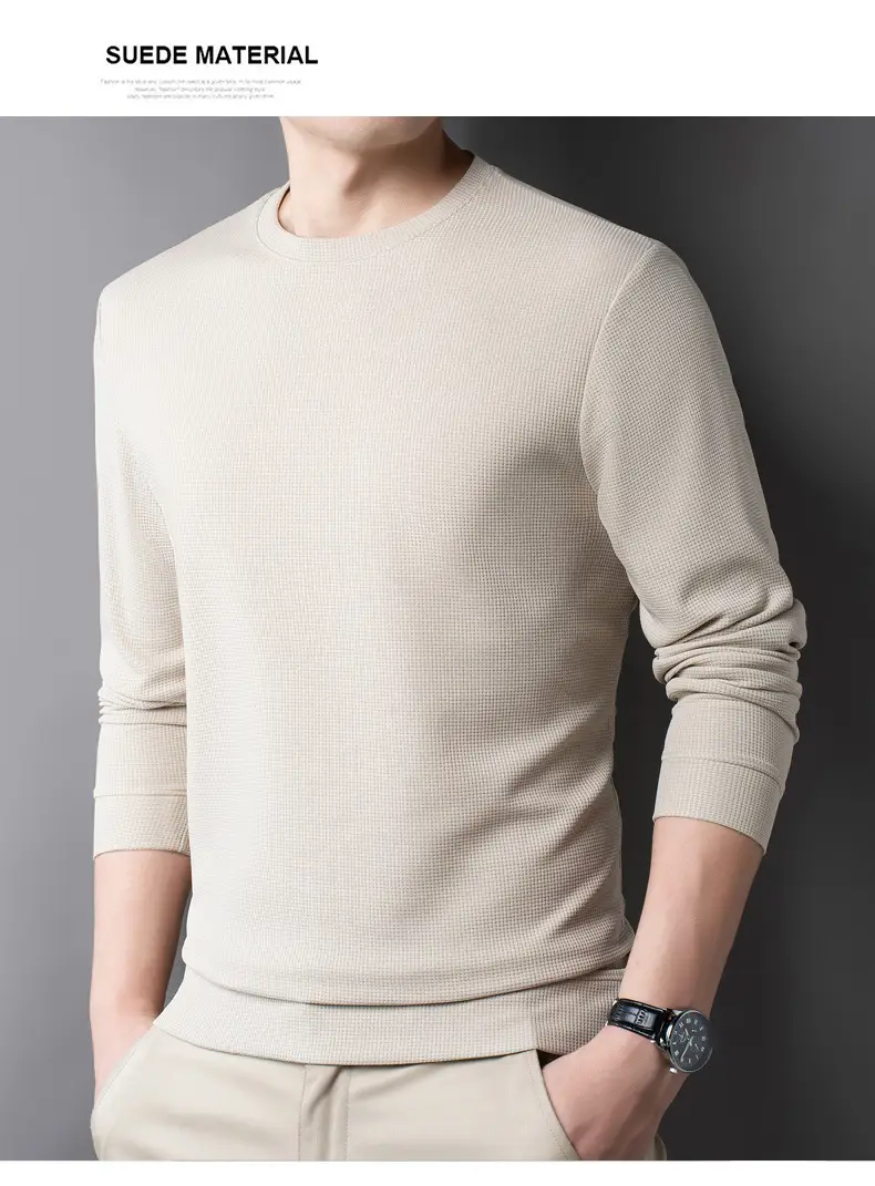 Men's Black Long Sleeve T-Shirt Round Neck Solid Color — feature 28